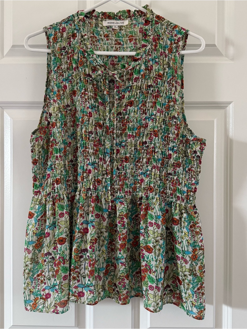 Rose & Olive Green Multi Floral Smocked Sleeveless Camisole